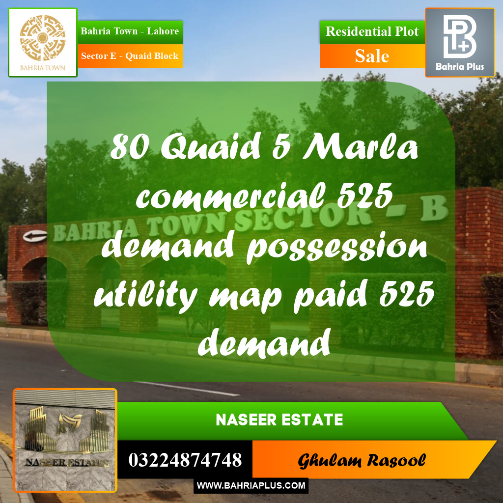 Residential Plot for Sale in Sector E - Quaid Block -  Bahria Town, Lahore - (BP-170291)