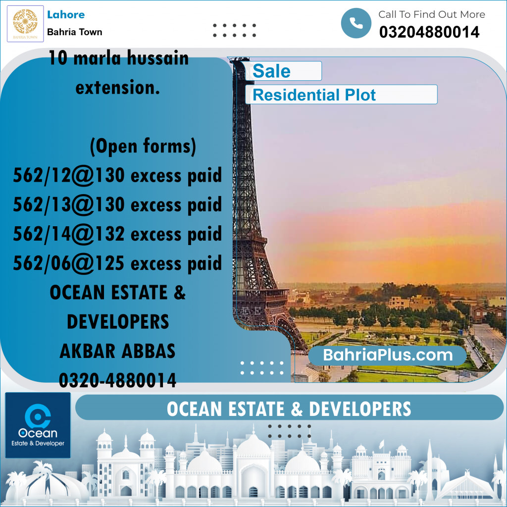 Residential Plot for Sale in Sector C - Nargis/Hussain Ext. -  Bahria Town, Lahore - (BP-170299)