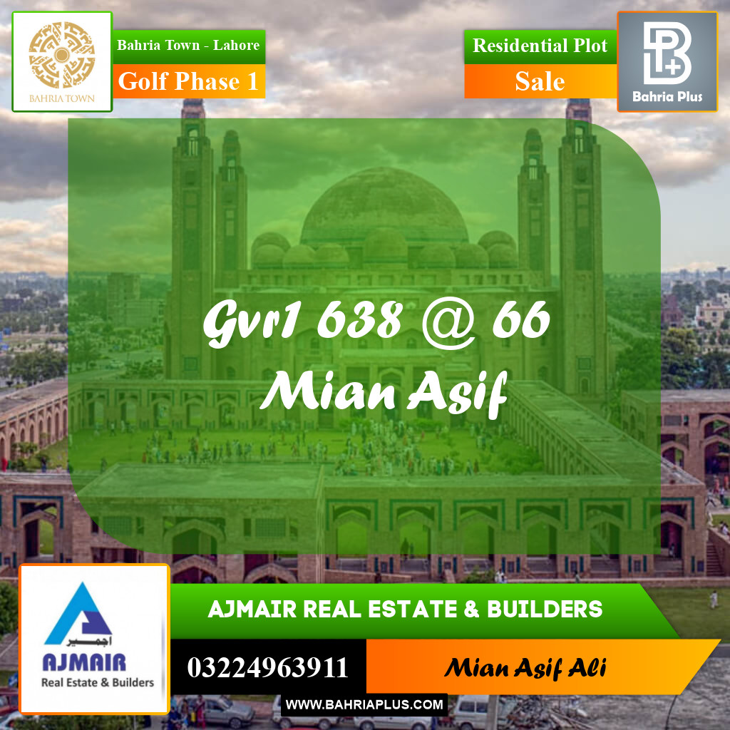 Residential Plot for Sale in Golf Phase 1 -  Bahria Town, Lahore - (BP-170320)