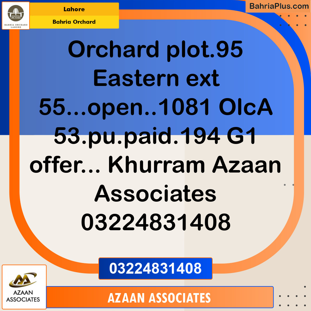 Residential Plot for Sale in Phase 1 - Eastern District Ext. I -  Bahria Orchard, Lahore - (BP-170397)