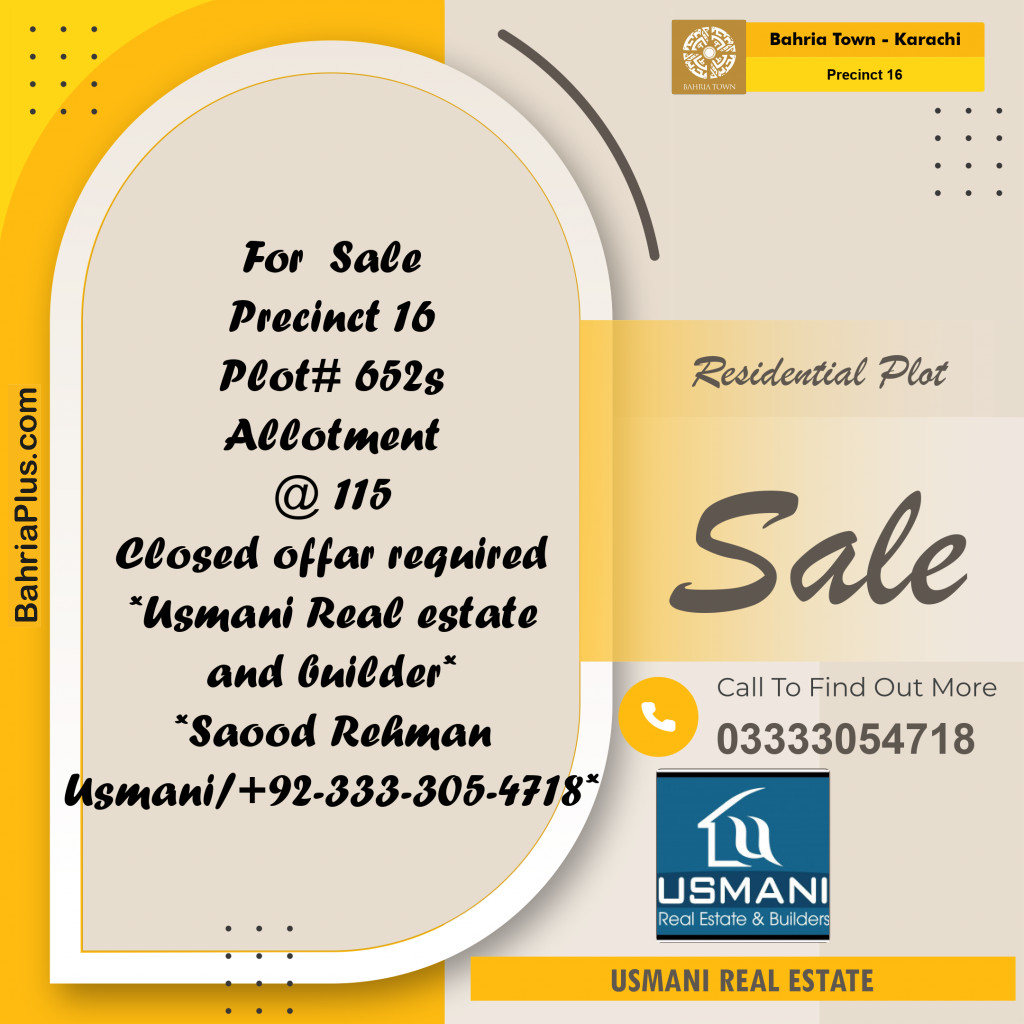 250 Sq. Yards Residential Plot for Sale in Precinct 16 -  Bahria Town, Karachi - (BP-170416)