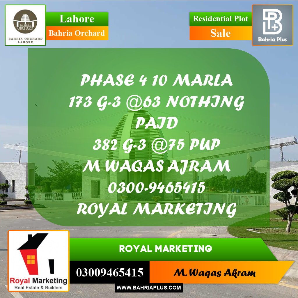 Residential Plot for Sale in Phase 4 - G3 Block -  Bahria Orchard, Lahore - (BP-170420)