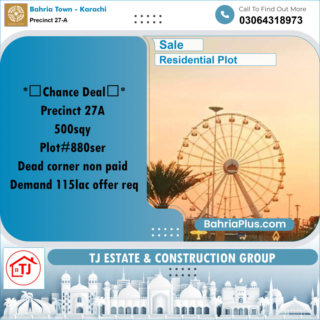 500 Sq. Yards Residential Plot for Sale in Precinct 27-A -  Bahria Town, Karachi - (BP-170426)