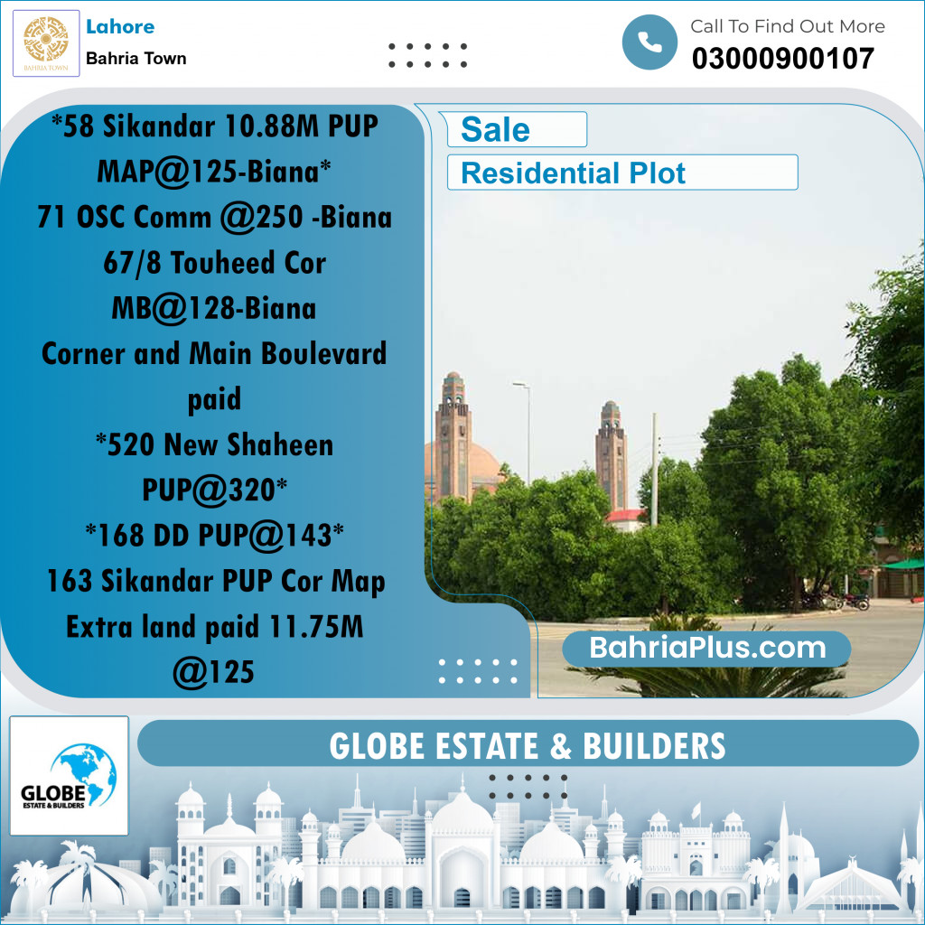 Residential Plot for Sale in Sector F - Sikander Block -  Bahria Town, Lahore - (BP-170427)