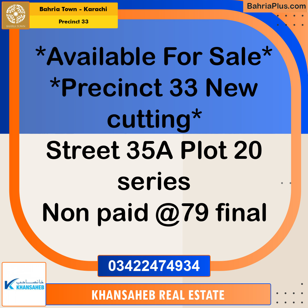 Residential Plot for Sale in Precinct 33 -  Bahria Town, Karachi - (BP-170428)