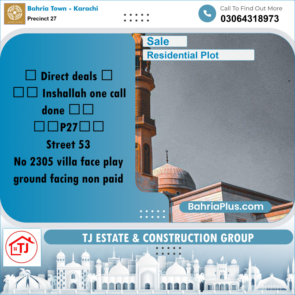 Residential Plot for Sale in Precinct 27 -  Bahria Town, Karachi - (BP-170452)