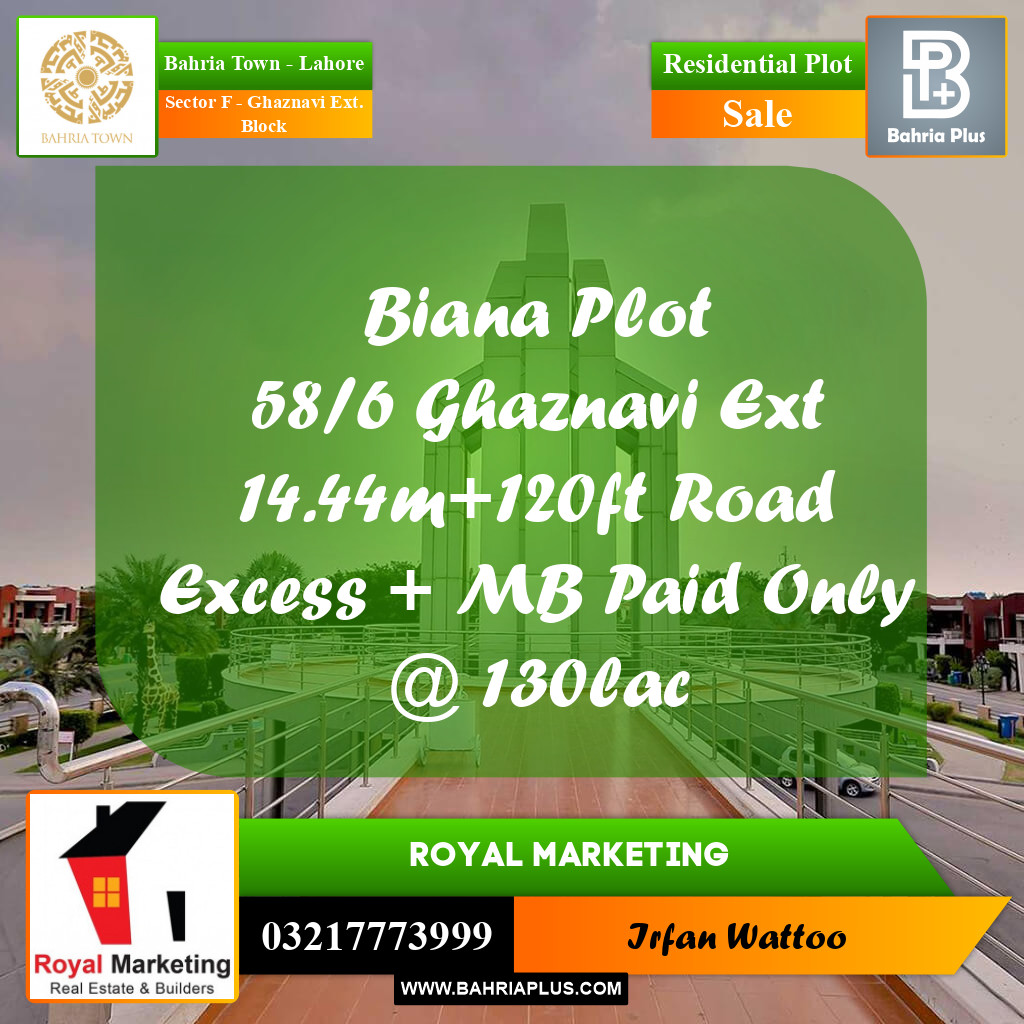 Residential Plot for Sale in Sector F - Ghaznavi Ext. Block -  Bahria Town, Lahore - (BP-170467)