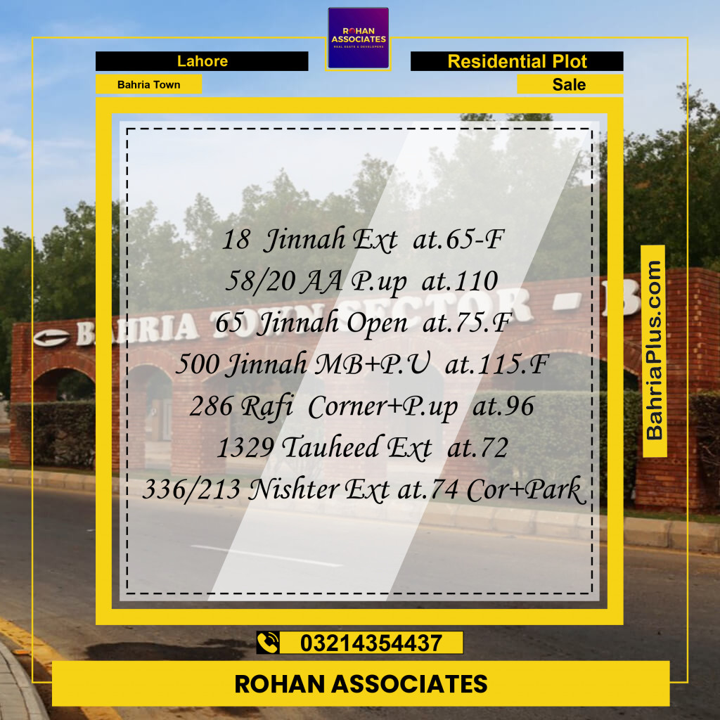 Residential Plot for Sale in Sector E - Jinnah Ext. Block -  Bahria Town, Lahore - (BP-170546)