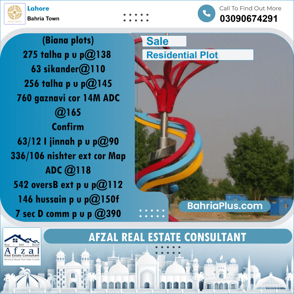 Residential Plot for Sale in Sector F - Talha Block -  Bahria Town, Lahore - (BP-170563)