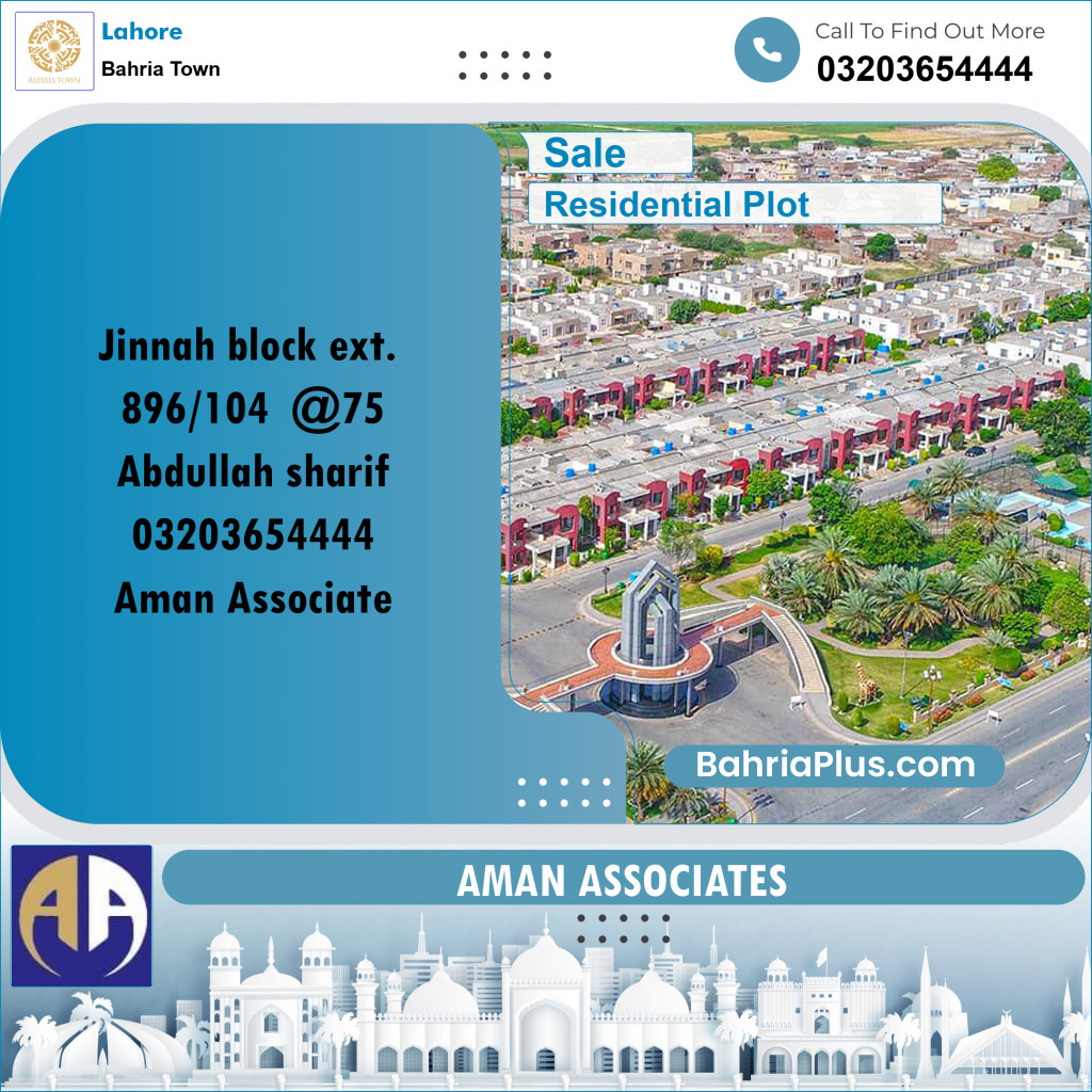 Residential Plot for Sale in Sector E - Jinnah Ext. Block -  Bahria Town, Lahore - (BP-170567)