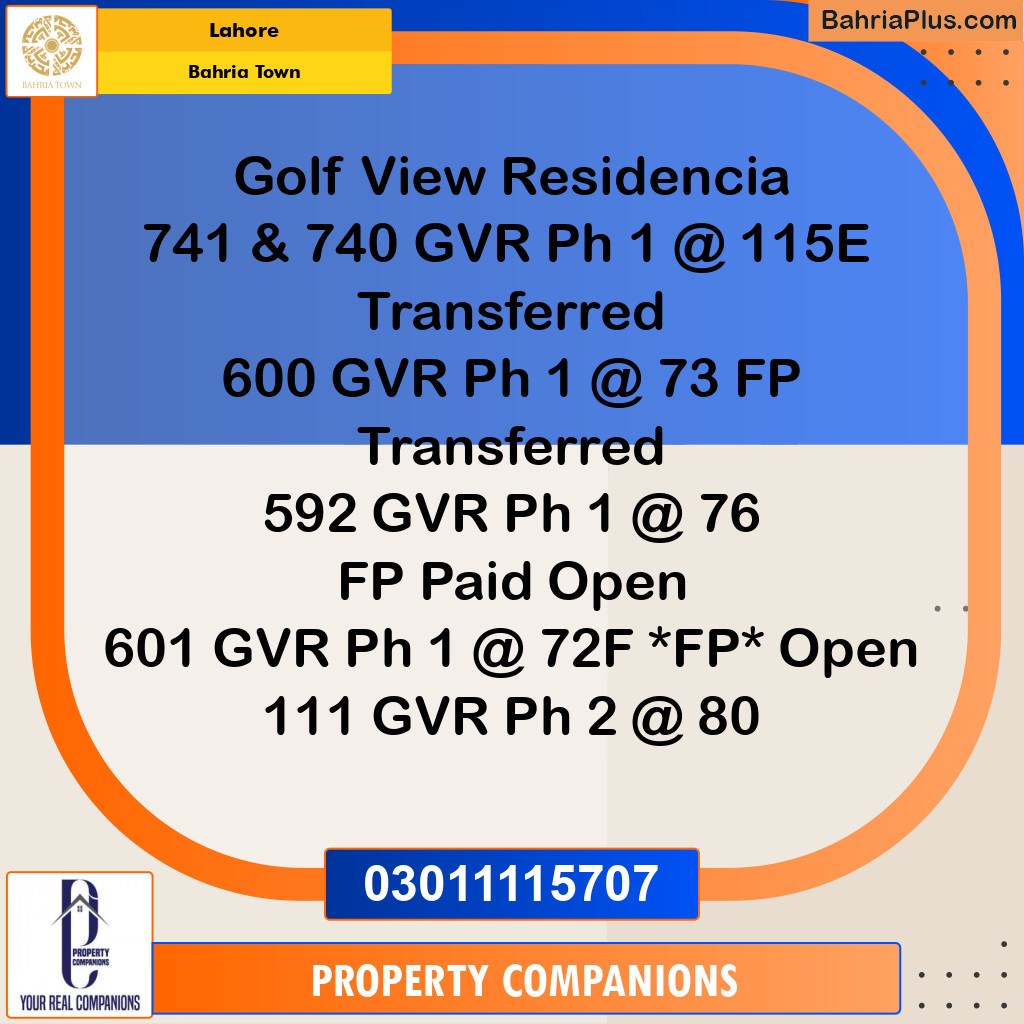 Residential Plot for Sale in Golf Phase 1 -  Bahria Town, Lahore - (BP-170572)