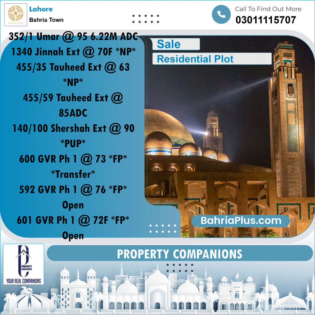 Residential Plot for Sale in Sector B - Umer Block -  Bahria Town, Lahore - (BP-170573)