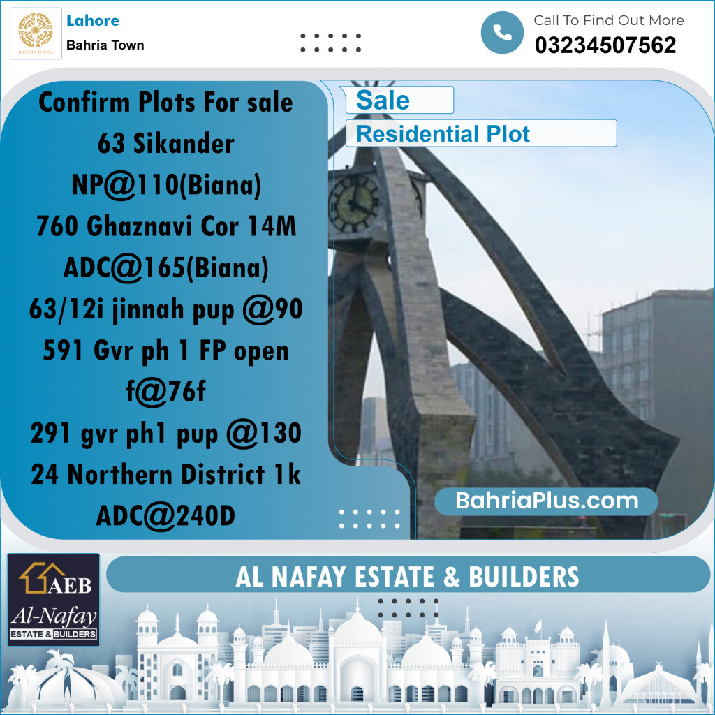 Residential Plot for Sale in Sector F - Sikander Block -  Bahria Town, Lahore - (BP-170595)