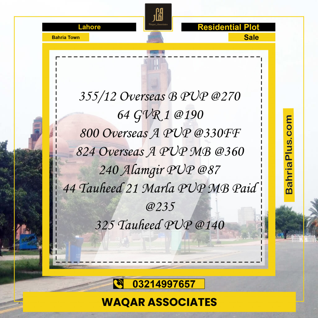 Residential Plot for Sale in Overseas B -  Bahria Town, Lahore - (BP-170647)