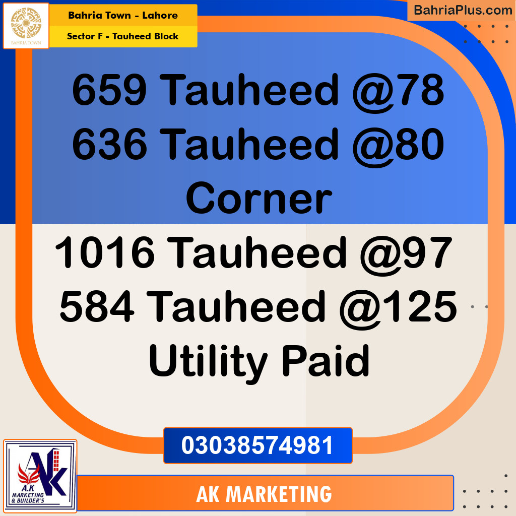Residential Plot for Sale in Sector F - Tauheed Block -  Bahria Town, Lahore - (BP-170663)