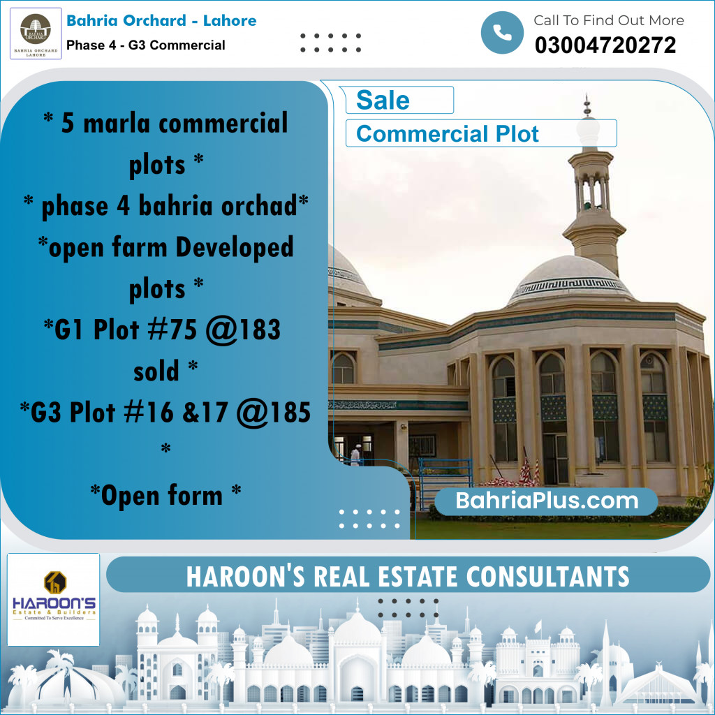 Commercial Plot for Sale in Phase 4 - G3 Commercial -  Bahria Orchard, Lahore - (BP-170714)
