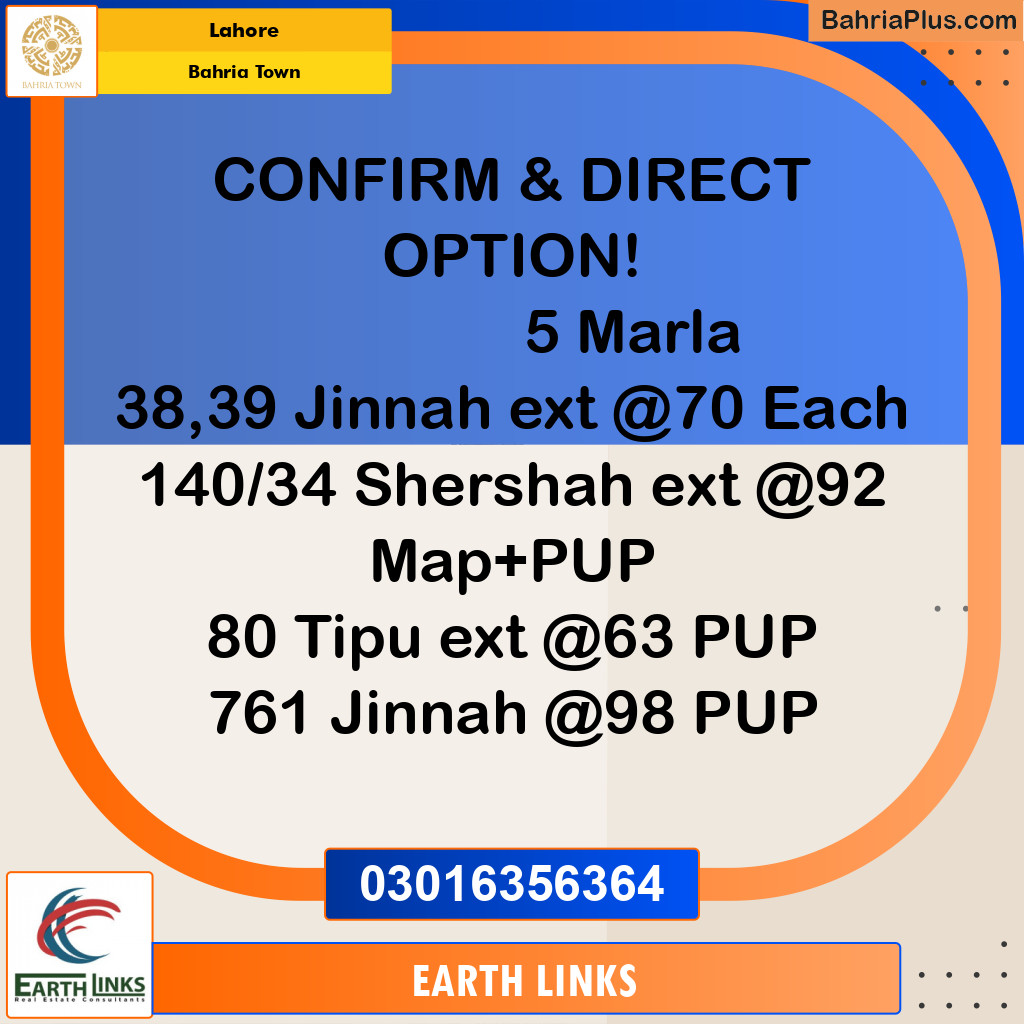Residential Plot for Sale in Sector E - Jinnah Ext. Block -  Bahria Town, Lahore - (BP-170724)