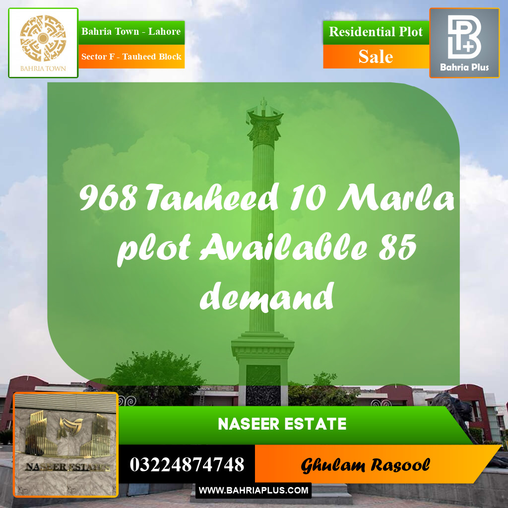 Residential Plot for Sale in Sector F - Tauheed Block -  Bahria Town, Lahore - (BP-170814)