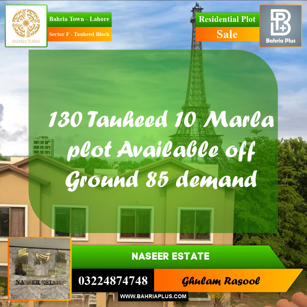 Residential Plot for Sale in Sector F - Tauheed Block -  Bahria Town, Lahore - (BP-170820)