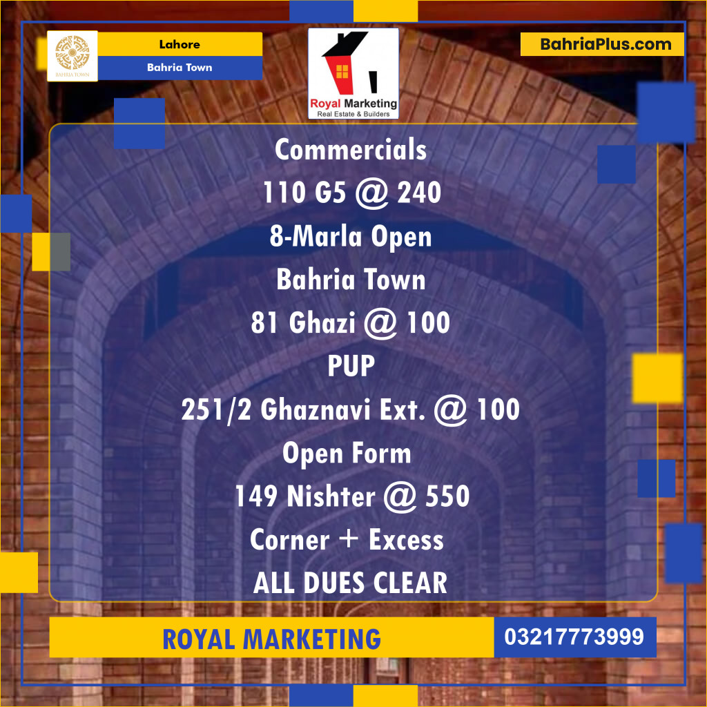 Commercial Plot for Sale in Sector F - Ghazi Block -  Bahria Town, Lahore - (BP-170859)