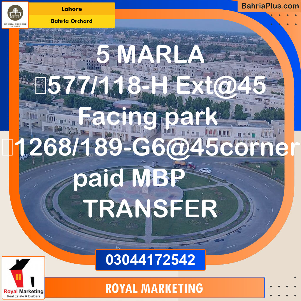 Residential Plot for Sale in Phase 4 - G6 Block -  Bahria Orchard, Lahore - (BP-170942)