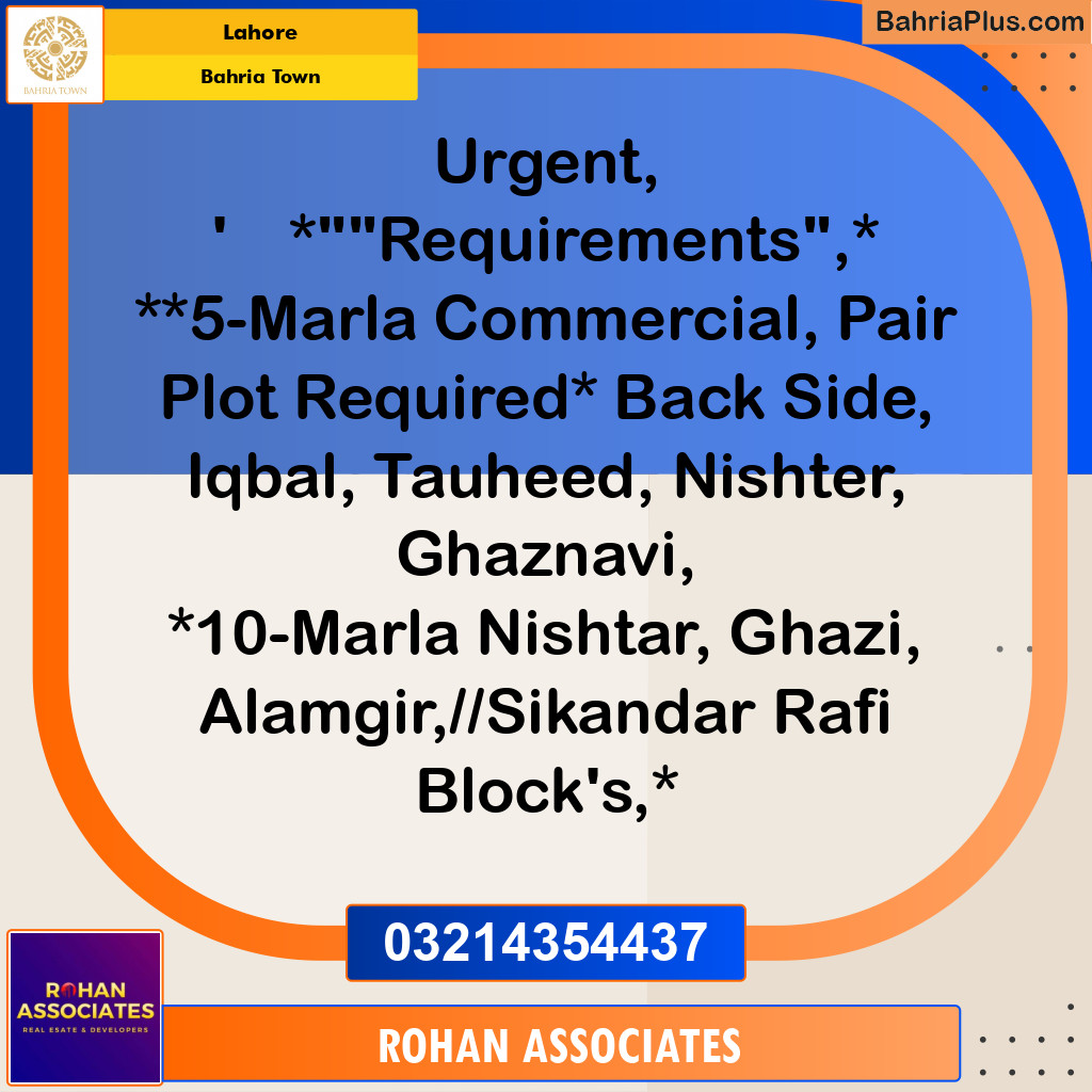 Residential Plot for Sale in Bahria Town, Lahore - (BP-171045)