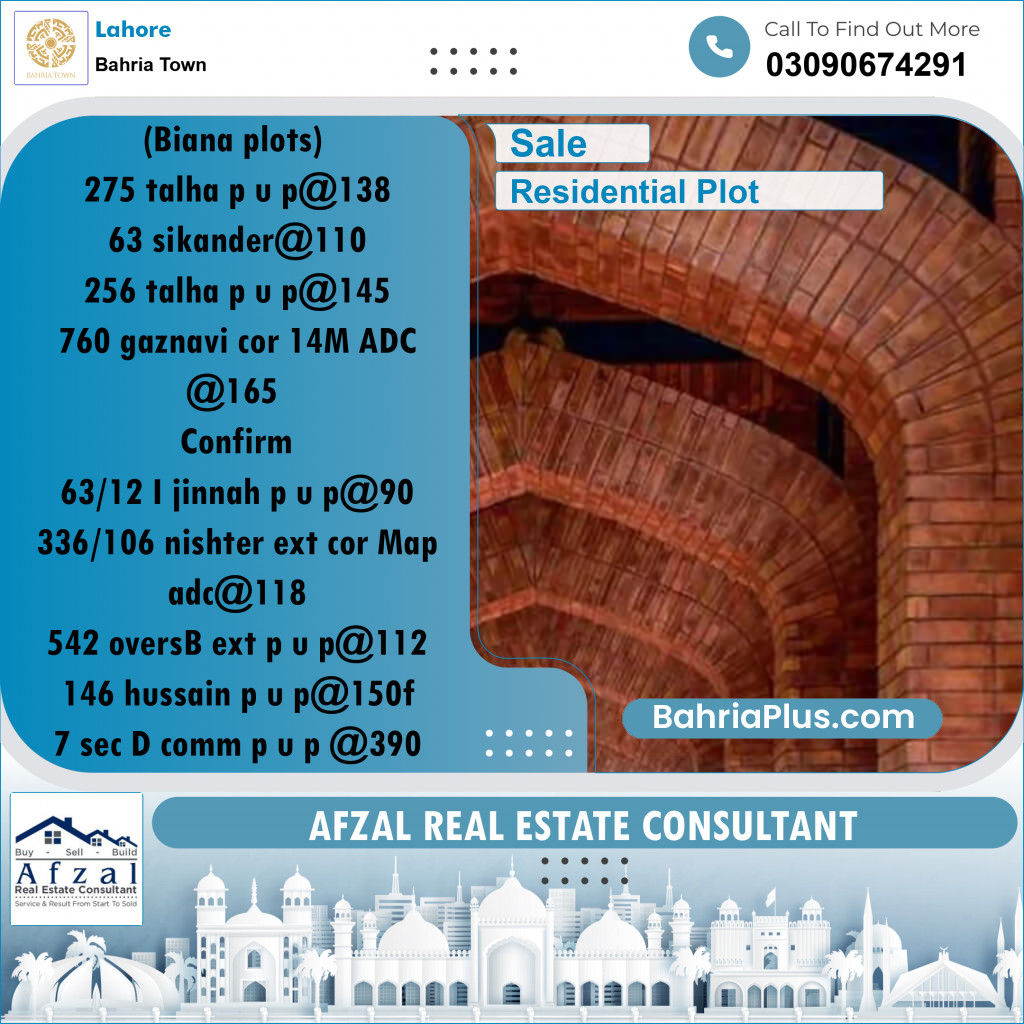 Residential Plot for Sale in Sector F - Talha Block -  Bahria Town, Lahore - (BP-171073)