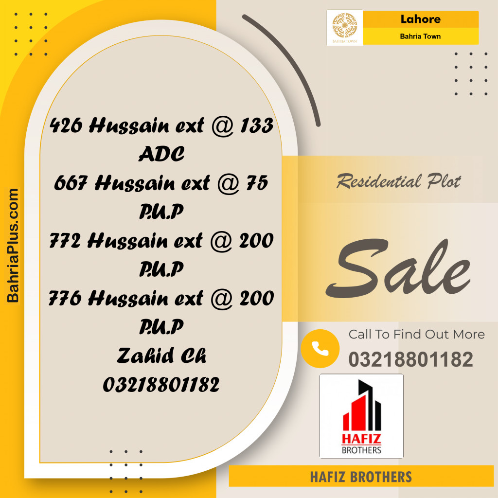 Residential Plot for Sale in Sector C - Nargis/Hussain Ext. -  Bahria Town, Lahore - (BP-171098)
