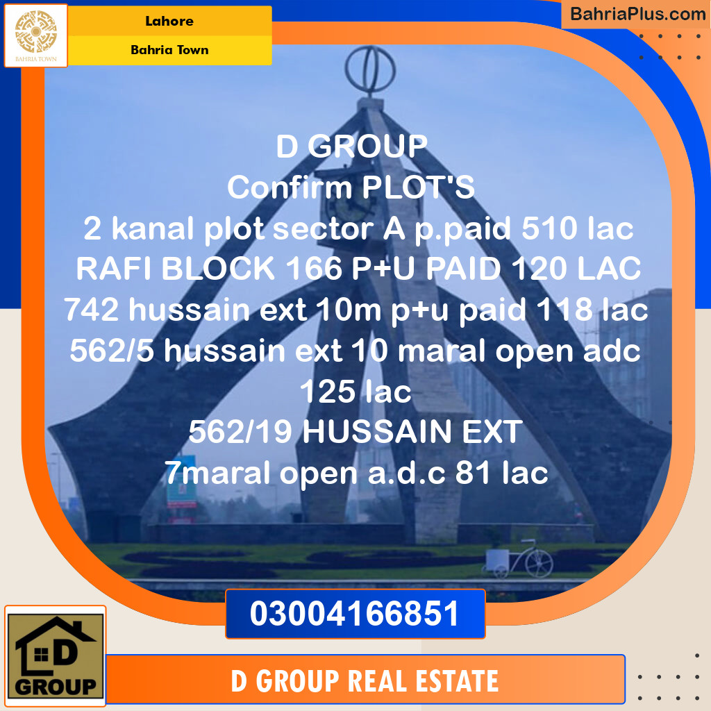 Residential Plot for Sale in Sector E - Rafi Block -  Bahria Town, Lahore - (BP-171116)