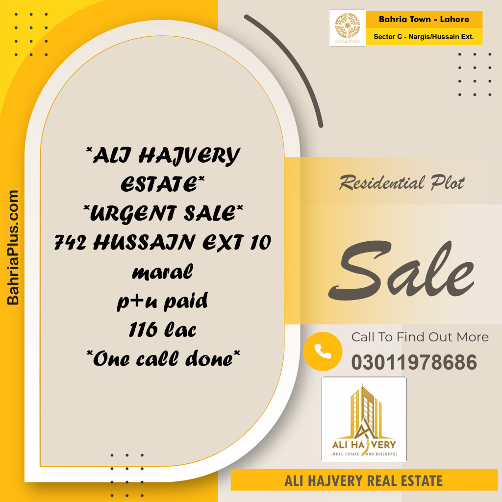 Residential Plot for Sale in Sector C - Nargis/Hussain Ext. -  Bahria Town, Lahore - (BP-171141)