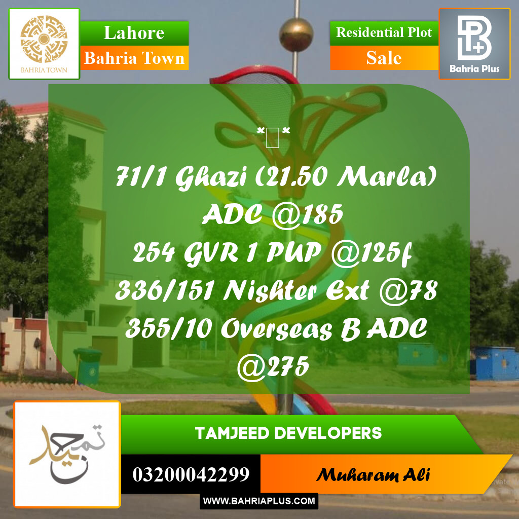 Residential Plot for Sale in Sector F - Ghazi Block -  Bahria Town, Lahore - (BP-171147)