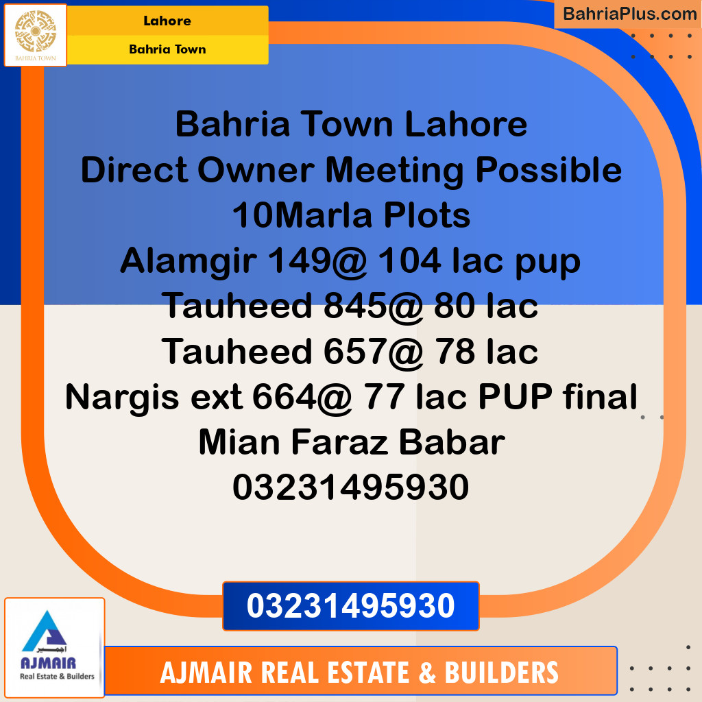 Residential Plot for Sale in Sector F - Alamgir Block -  Bahria Town, Lahore - (BP-171160)