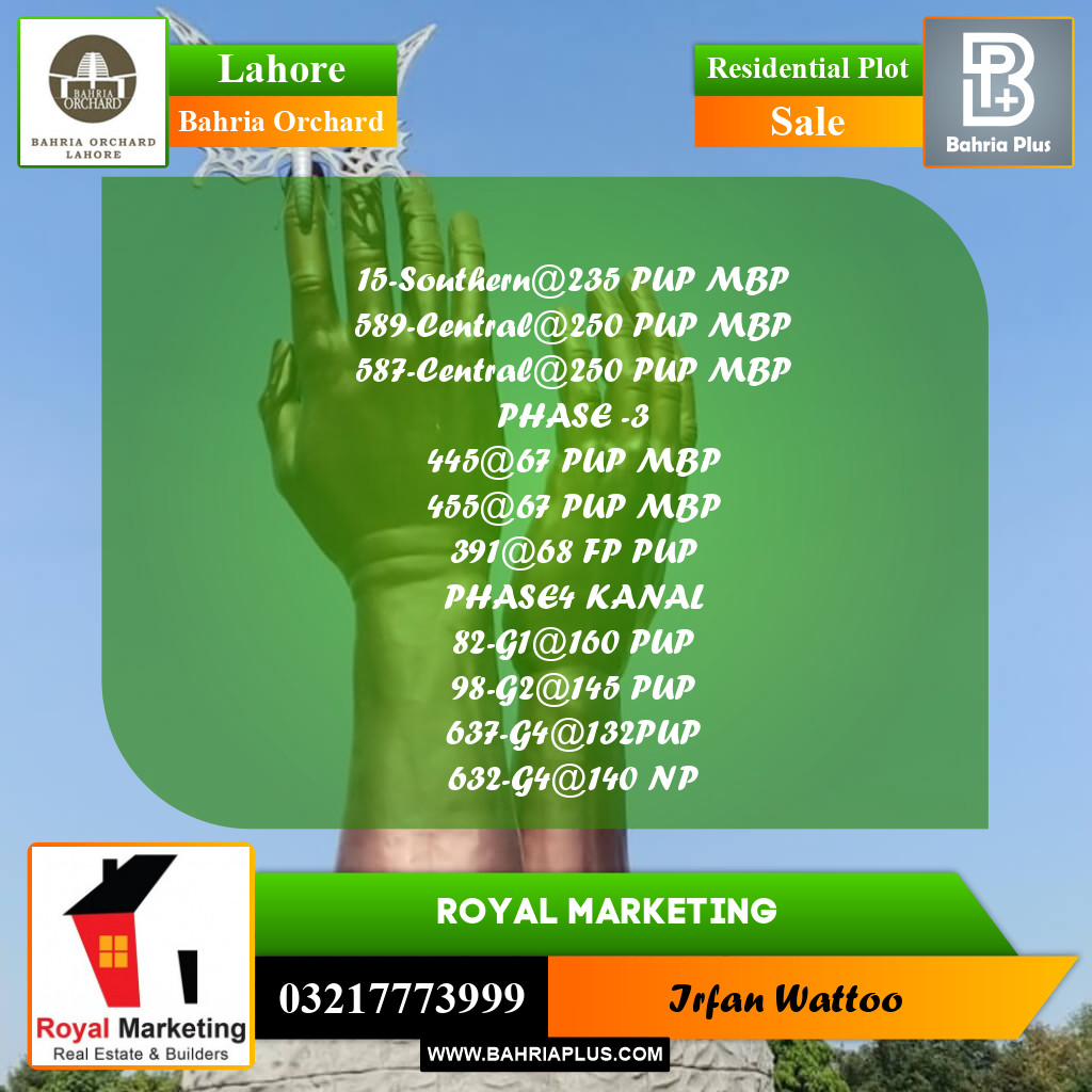Residential Plot for Sale in Phase 1 - Southern District -  Bahria Orchard, Lahore - (BP-171184)