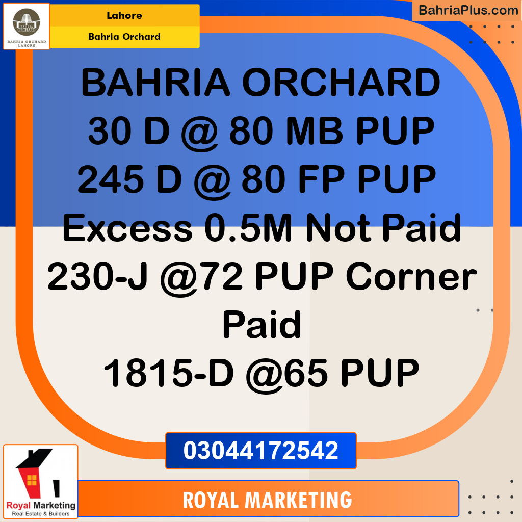 Residential Plot for Sale in Phase 2 - D Block - Bahria Orchard, Lahore - (BP-171200)