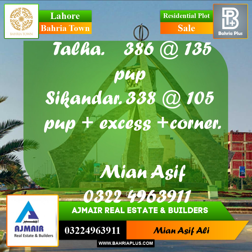 Residential Plot for Sale in Sector F - Talha Block - Bahria Town, Lahore - (BP-171227)