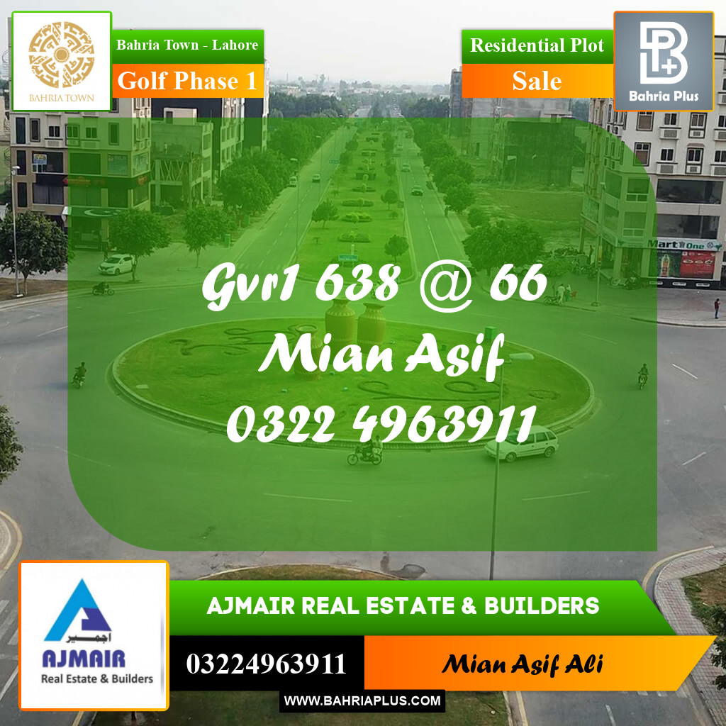 Residential Plot for Sale in Golf Phase 1 - Bahria Town, Lahore - (BP-171241)