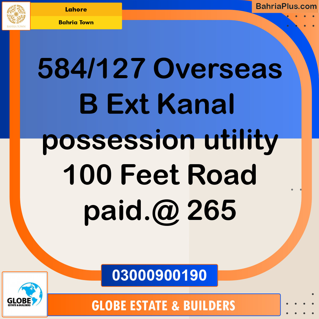 Residential Plot for Sale in Overseas B Ext -  Bahria Town, Lahore - (BP-171254)