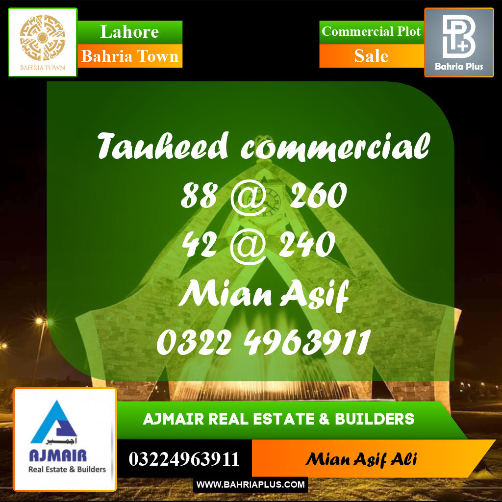 Commercial Plot for Sale in Sector F - Tauheed Commercial -  Bahria Town, Lahore - (BP-171258)
