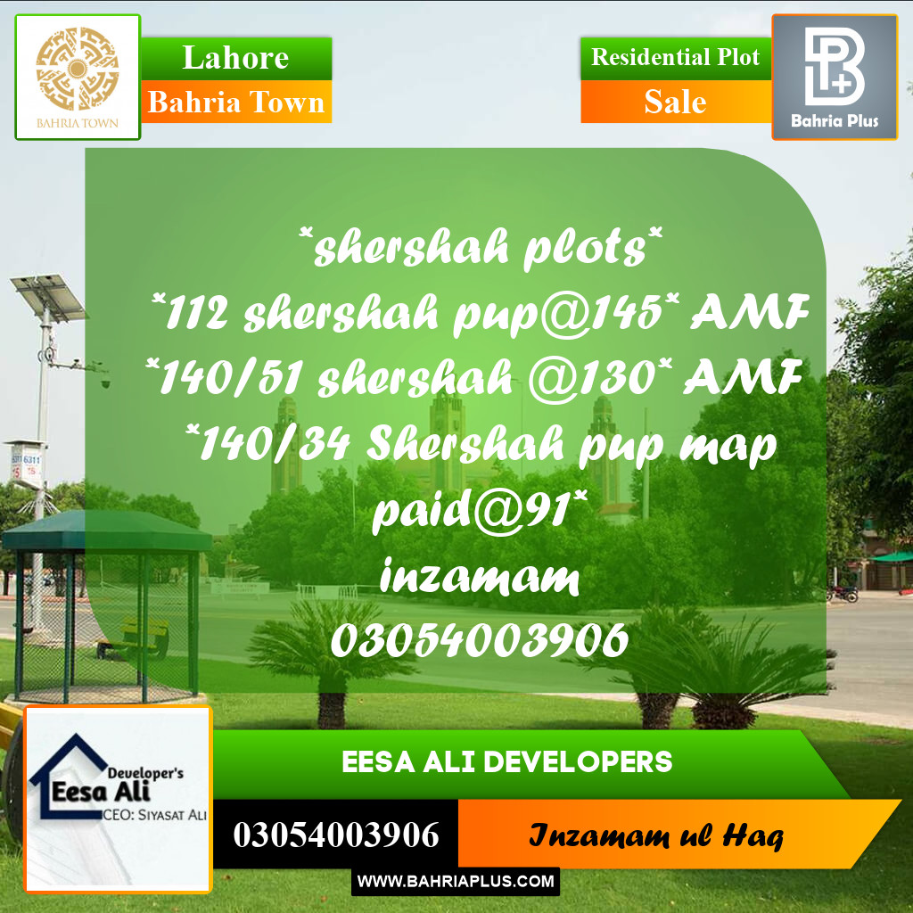 Residential Plot for Sale in Sector F - Shershah Block - Bahria Town, Lahore - (BP-171266)