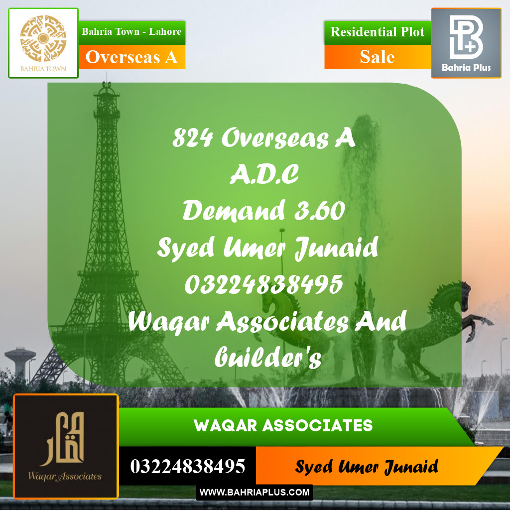 Residential Plot for Sale in Overseas A - Bahria Town, Lahore - (BP-171277)