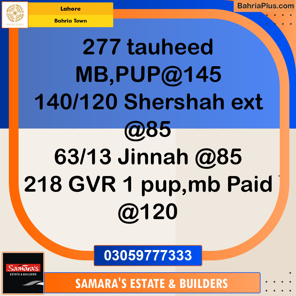 Residential Plot for Sale in Sector F - Tauheed Block - Bahria Town, Lahore - (BP-171295)