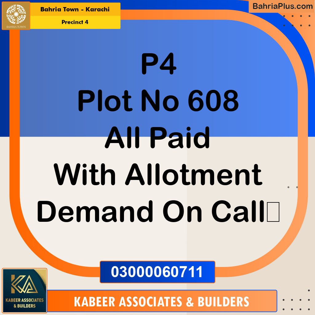 Residential Plot for Sale in Precinct 4 - Bahria Town, Karachi - (BP-171325)