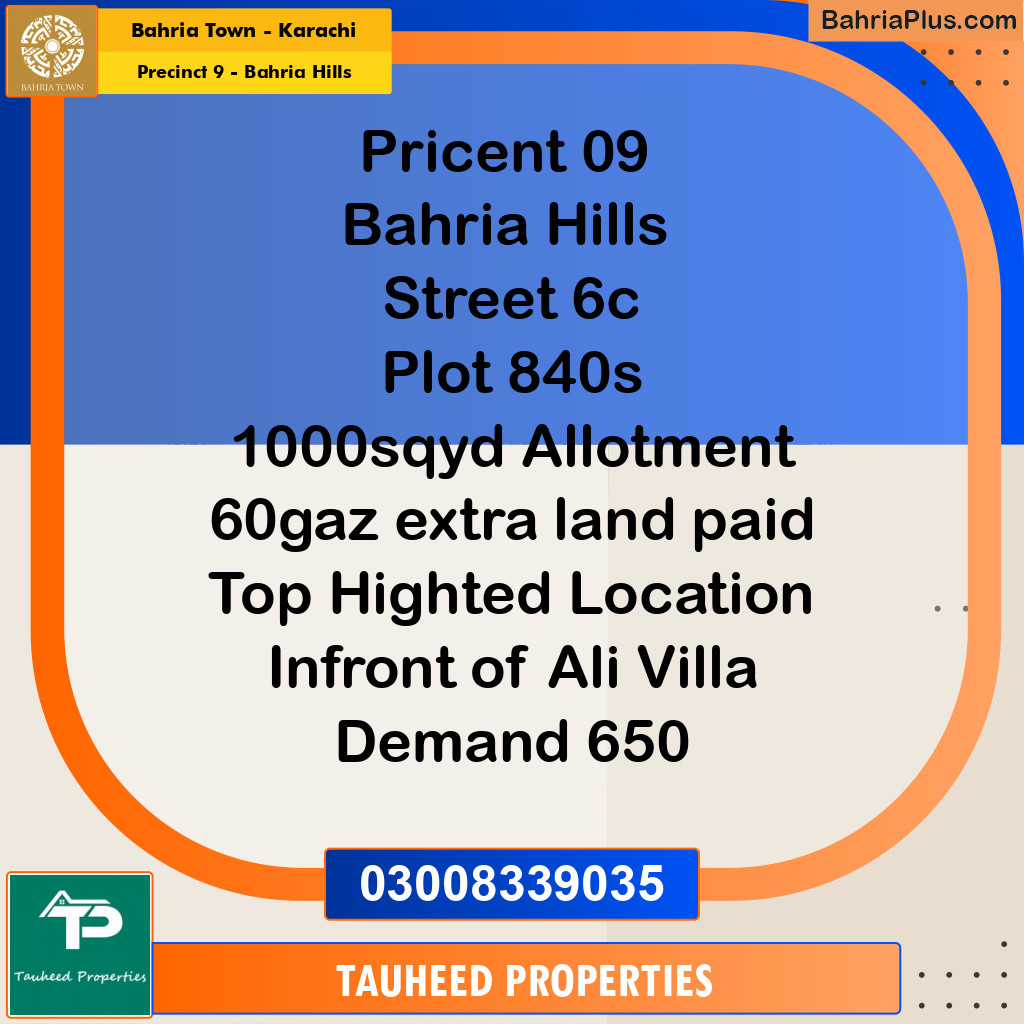 1000 Sq. Yards Residential Plot for Sale in Precinct 9 - Bahria Hills -  Bahria Town, Karachi - (BP-171330)