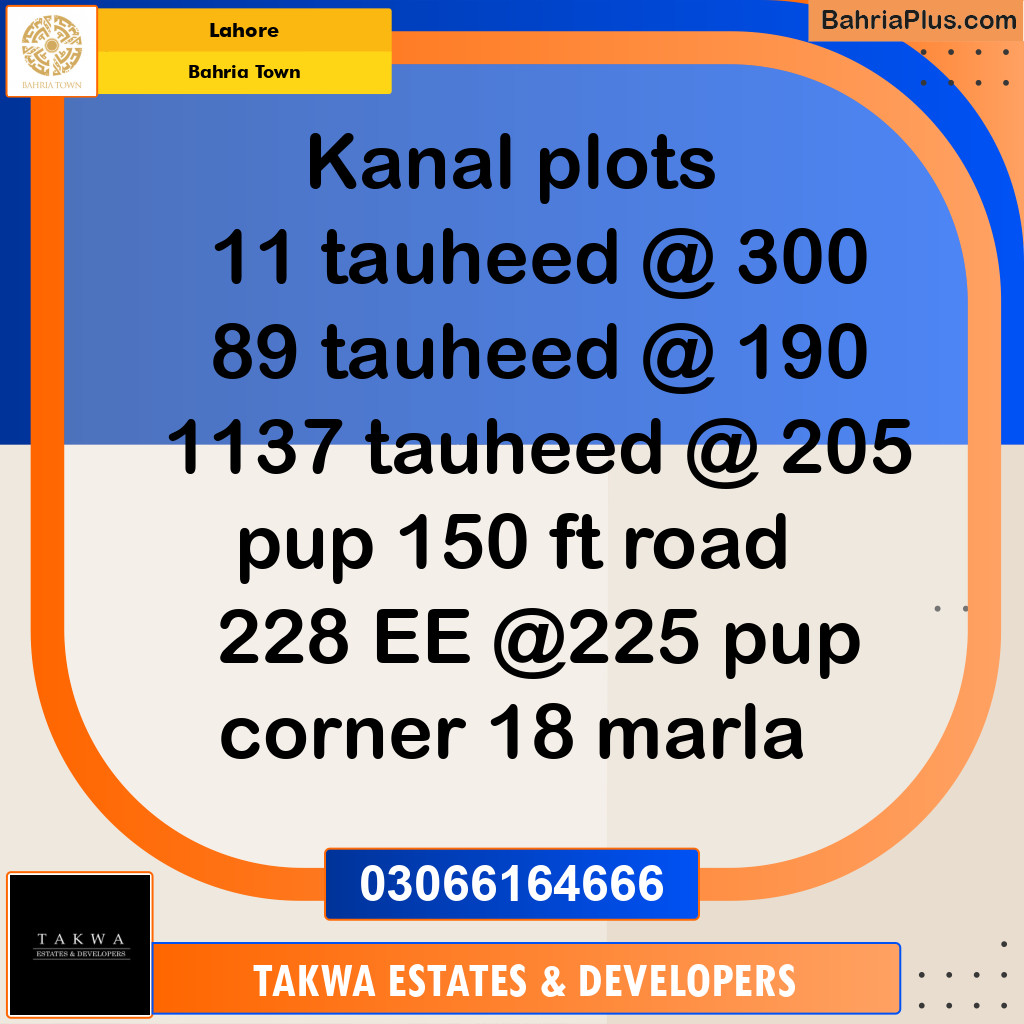 Residential Plot for Sale in Sector F - Tauheed Block -  Bahria Town, Lahore - (BP-171338)