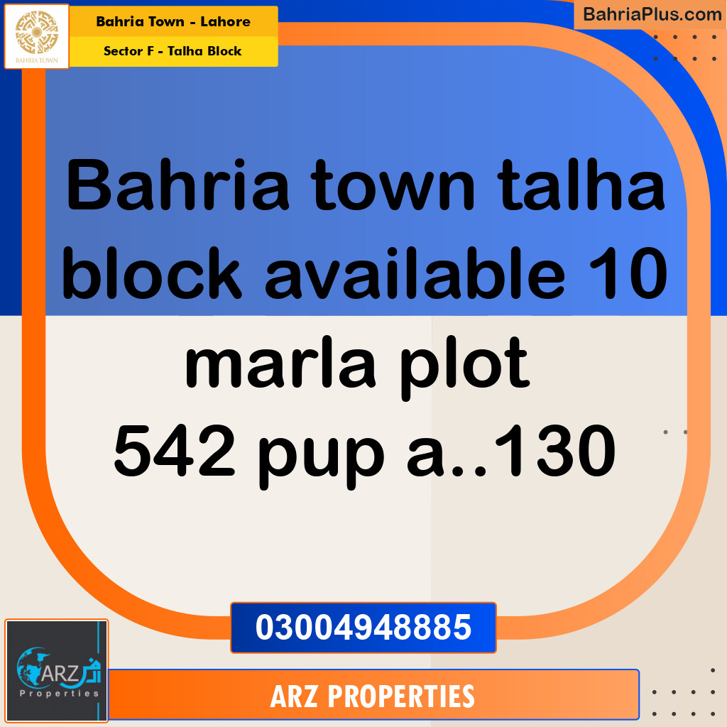 Residential Plot for Sale in Sector F - Talha Block - Bahria Town, Lahore - (BP-171356)