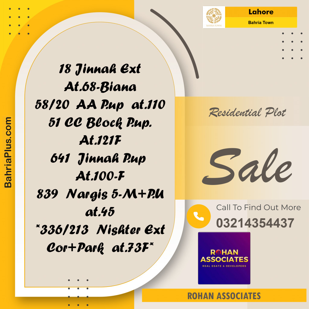 Residential Plot for Sale in Sector E - Jinnah Ext. Block -  Bahria Town, Lahore - (BP-171370)