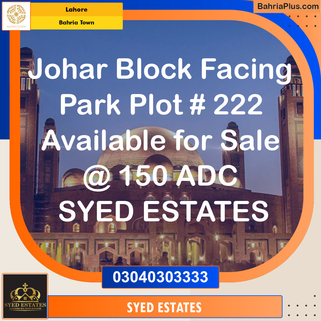 Residential Plot for Sale in Sector E - Johar Block -  Bahria Town, Lahore - (BP-171432)