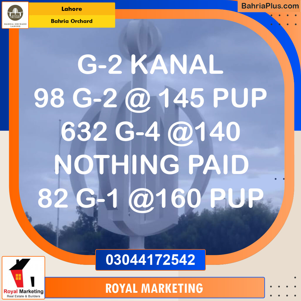 Residential Plot for Sale in Phase 4 - G2 Block -  Bahria Orchard, Lahore - (BP-171445)
