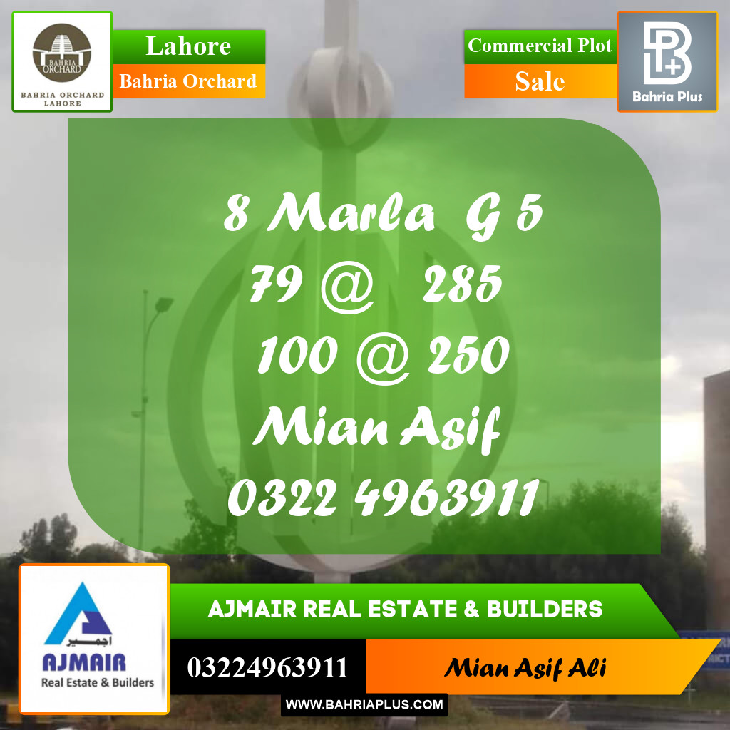 Commercial Plot for Sale in Phase 2 - G Block -  Bahria Orchard, Lahore - (BP-171502)