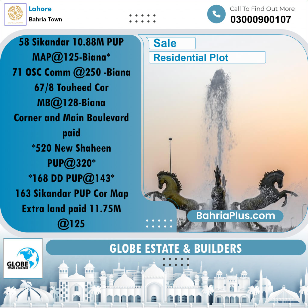 Residential Plot for Sale in Sector F - Sikander Block -  Bahria Town, Lahore - (BP-171579)